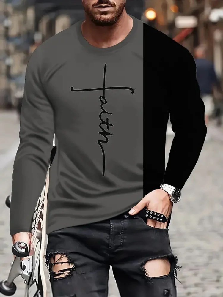 Trend w modzie Męska koszulka z okrągłym dekoltem i długimi rękawami z nadrukiem 3D Męska koszulka z okrągłym dekoltem i długimi rękawami Casual All-match Męska koszulka z okrągłym dekoltem i długimi rękawami S-5XL