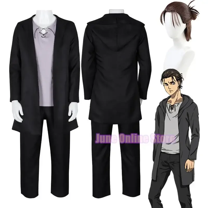 Anime  Titan Season 4 Eren Jaeger Cosplay Costume Trench Final Season Eren Yeager Cosplay Costumes Wig Full Set for Men