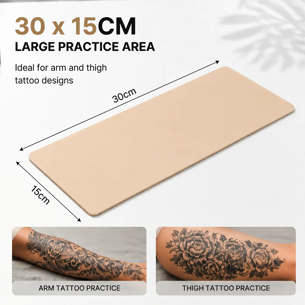 30x15cm Tattoo Practice Skin 3mm Silicone Fake Skin Double Sided Large Tattoo Training Skin Blank Sheet For Artists Beginners