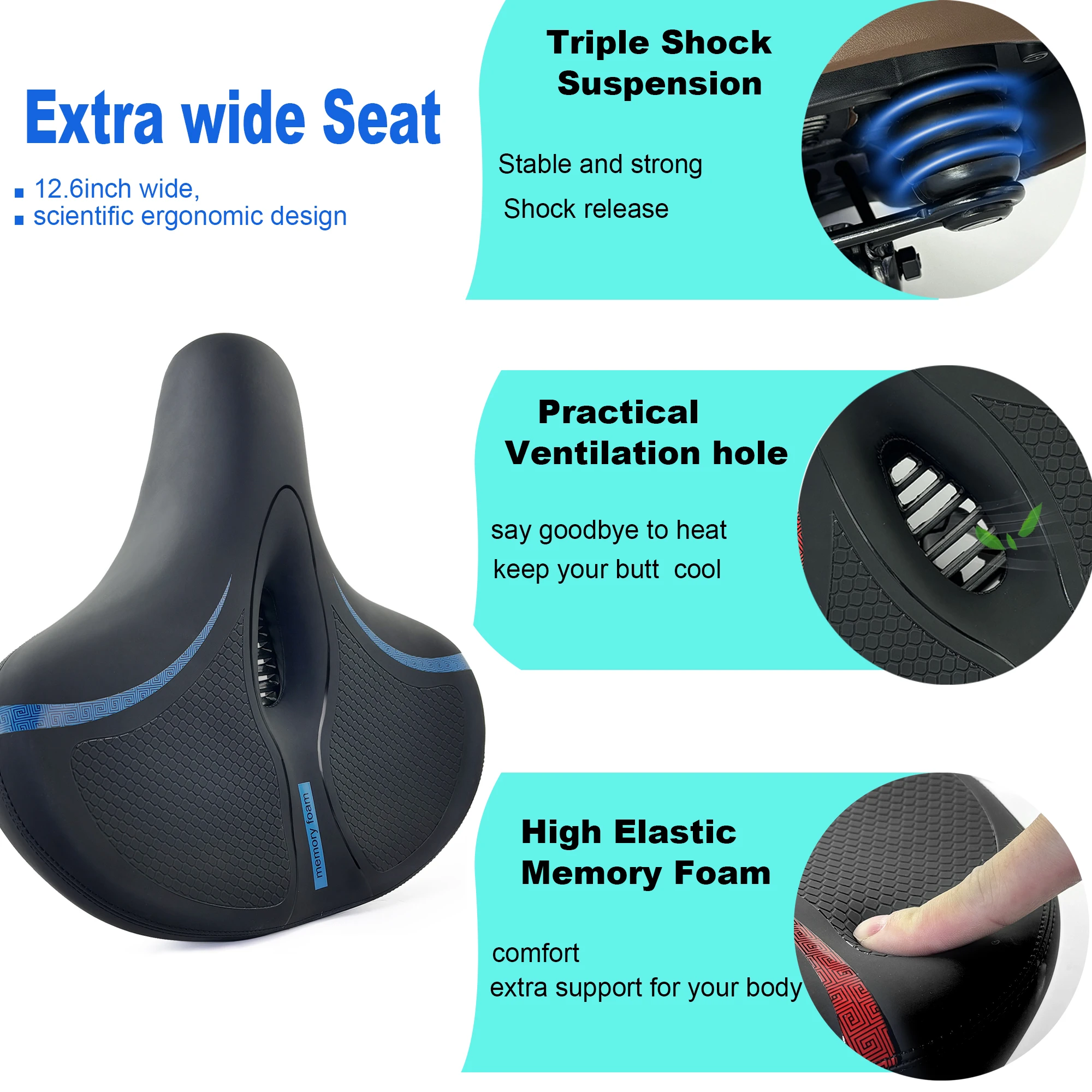 ARTOROO Comfort Oversized Bike Seat Widened Bicycle Saddle With Soft Thickened Memory Foam Cushion For Women & Men