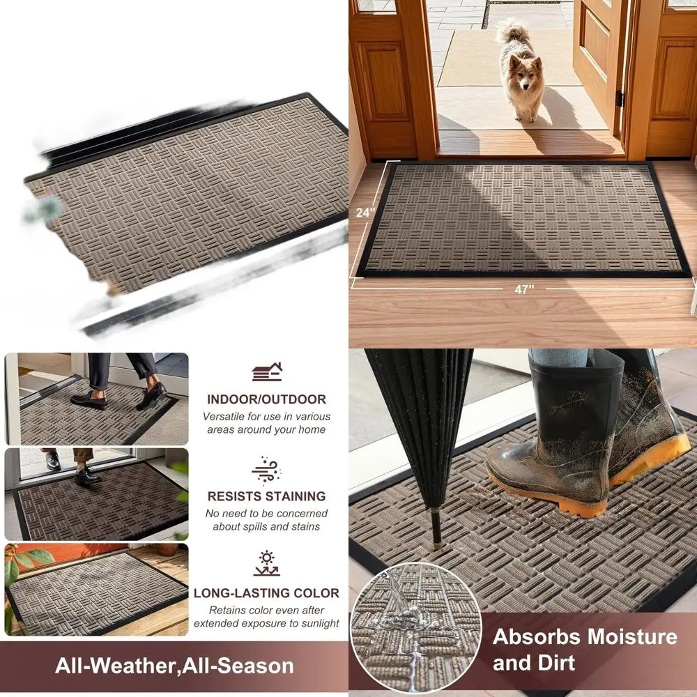 

Durable Outdoor-Indoor Welcome Mat, 47x24 Beige, Waterproof and Absorbent for Entryway, Patio