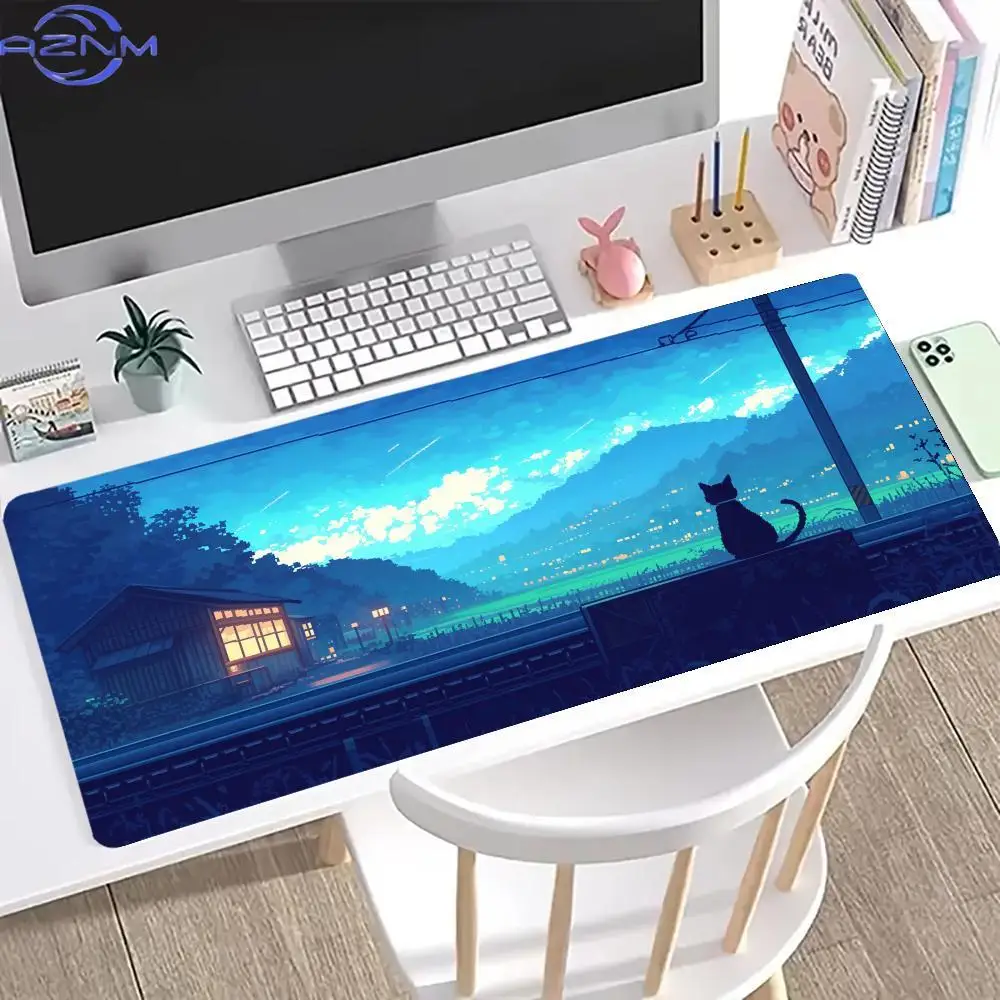 Pixel Cute Cat Mouse Pad Computer Accessories Office Game Table Mats Rubber Anti-slip Gaming Keyboard Mousepad Desk Pads 50X100