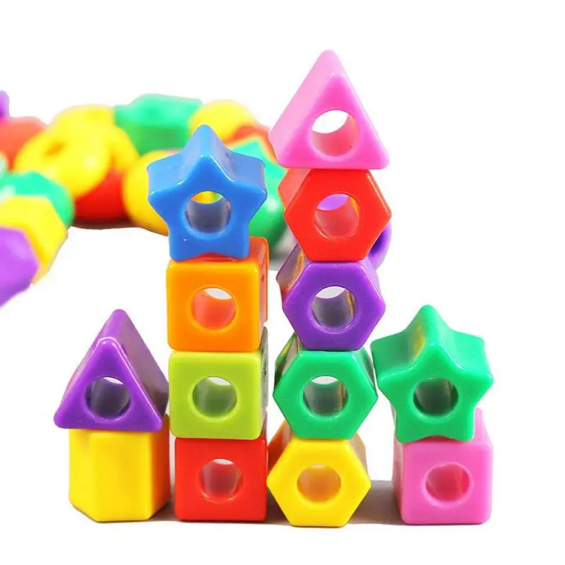 60pcs Stringing Beads Creative Children Kid Fine Motor Skill Handwork Geometric Threading Puzzle Cognition Toys Birthday Gifts