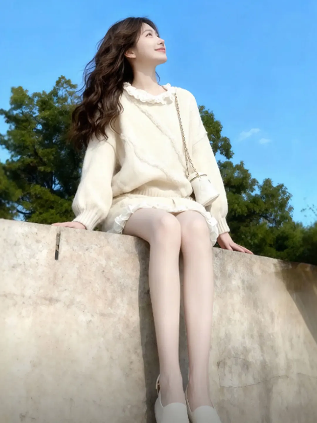 

Мягкий вязаный свитер и юбка — комплект из двух предметов, молодежный зимний наряд, удобный длинный свитер с круглым вырезом