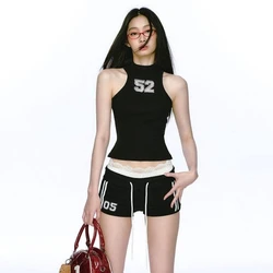 American summer new ins spicy girl slim fit sports vest, female sexy drawstring shorts, female fashion two-piece set