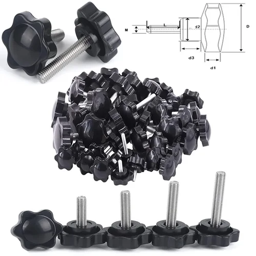5/10 Uds cabeza de plástico rosca forma de estrella moleteado pulgar apretar tornillo de sujeción perilla tornillo madera ciruela perno M5,M6,M8