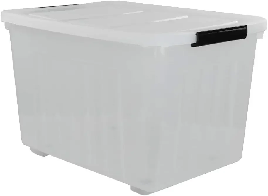 Kekow 70 L Clear Large Storage Box Plastic Latch Box with Wheels 4-Pack 23.2