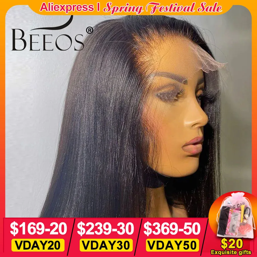 

180% Yaki Straight 13*6 HD Lace Frontal Wig Pre Plucked Yaki 13*4 HD Transparent Lace Front Human Hair Wigs For Women Brazilian