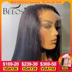 180% Yaki Straight 13*6 HD Lace Frontal Wig Pre Plucked Yaki 13*4 HD Transparent Lace Front Human Hair Wigs For Women Brazilian