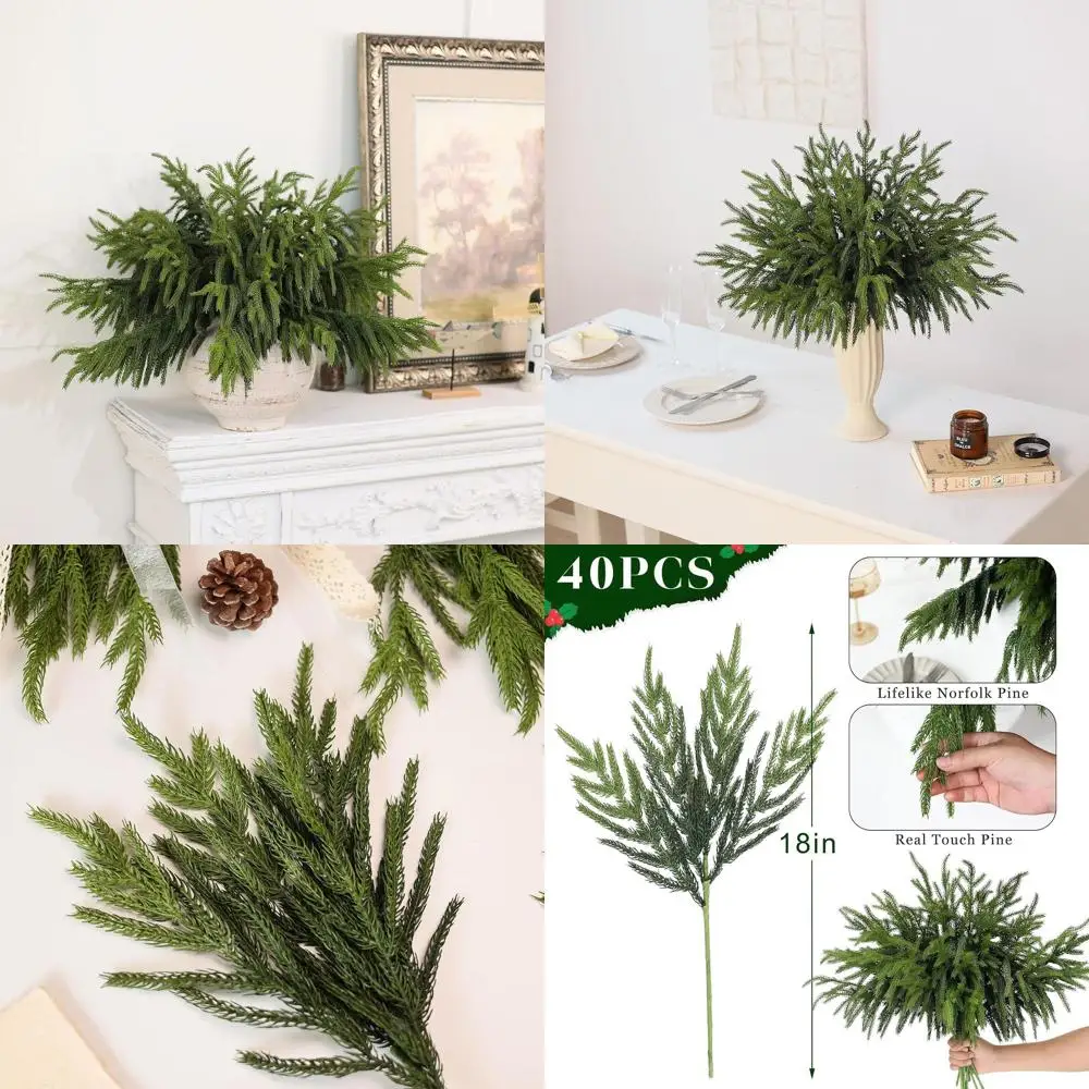 

18 Artificial Norfolk Pine Branches, 40 Pack, Fake Greenery for Vase, DIY Crafts, Garlands, Wreaths, Indoor & Outdoor Decor