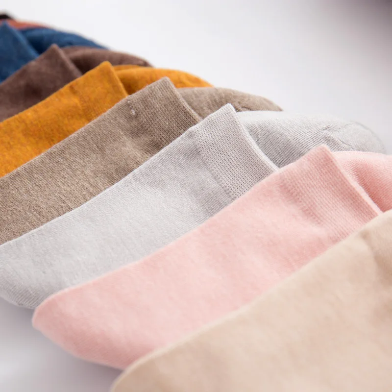 Meias coloridas de fibra de bambu para mulheres Harajuku, sólida, fina, cor doce, 5 pares, primavera