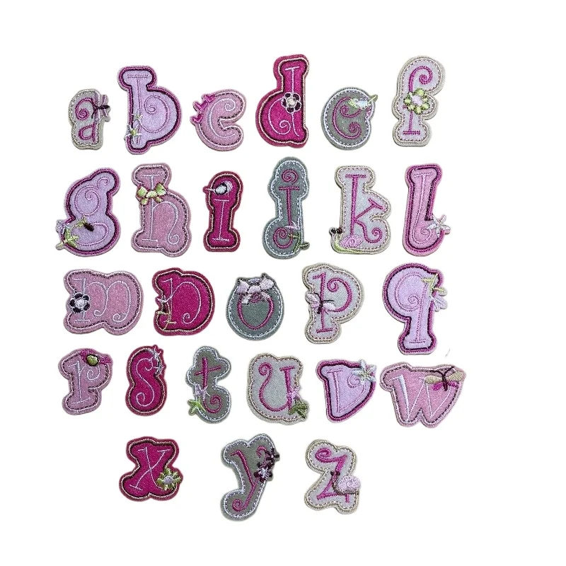 52pcs/Lot  Small Size 26 English Letters Pink Embroidery Patch  Hat Shirt Bag Clothing Decoration Accessory Craft Diy Applique