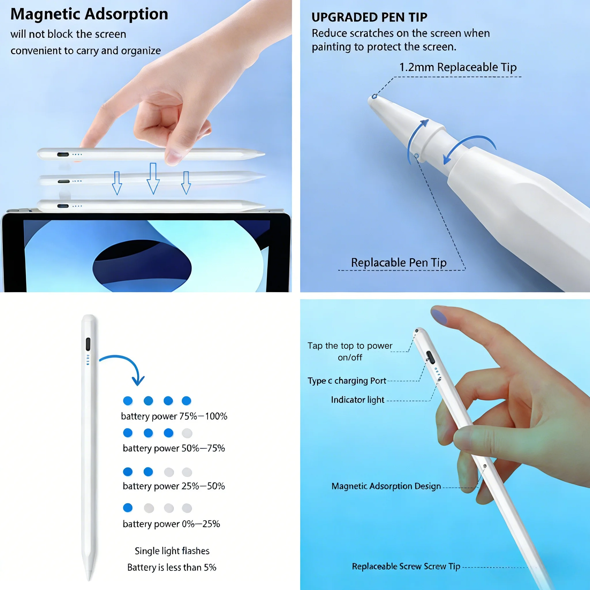For Apple Pencil Palm Rejection Power Display Ipad Pencil Pen For iPad Accessories 2022 2021 2020 2019 2018 Pro Air Mini Stylus