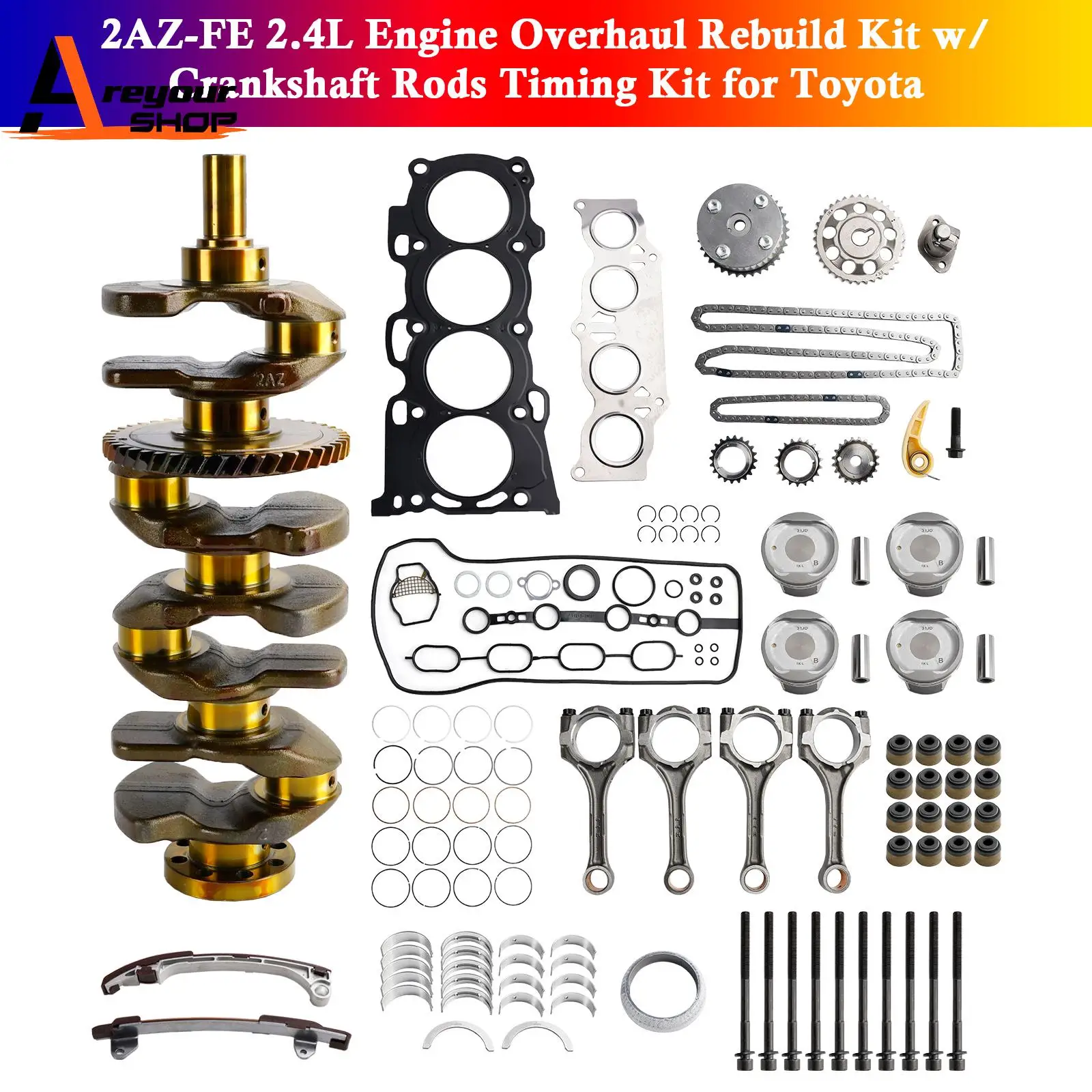 

2AZ-FE 2.4L Engine Overhaul Rebuild Kit w/ Crankshaft Rods Timing Kit for Toyota