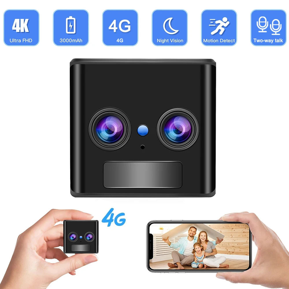 5MP Mini Camera 4G Home Surveillance Camera Infrared Night Vision Mini Security IP Camera PIR Human Detection Two-way Talk Cam