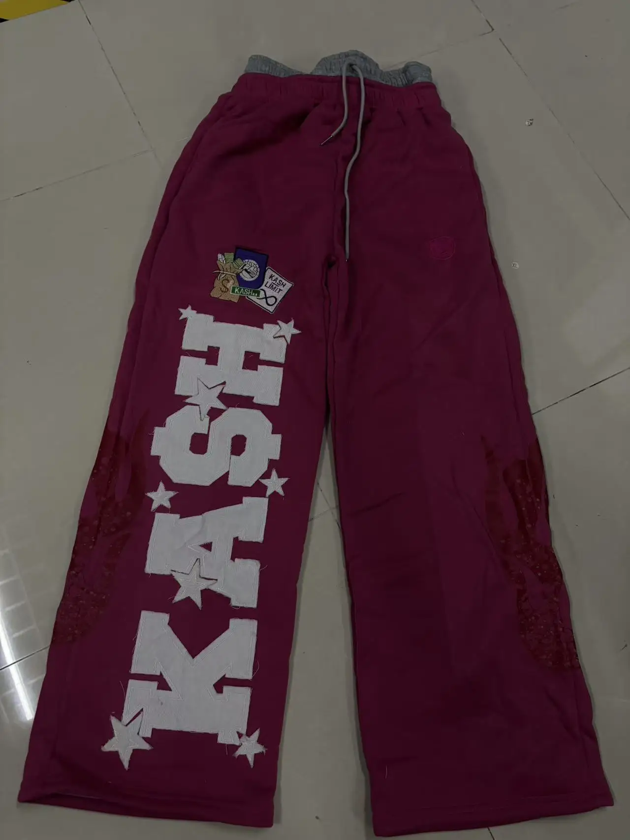 Summer Hot Selling Y2K Patch Letter Star Flocked Print Straight Pants Unisex Double Waist Hip Hop Loose Streetwear Long Trousers