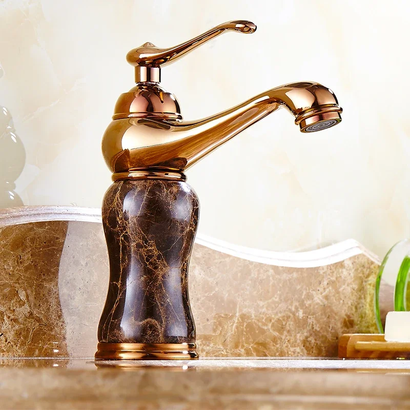 

Rose Gold Bathroom Taps Decorating Faucet Single Handle Sink Basin Faucet Bathroom Luxurious Jade Water Mixer Taps