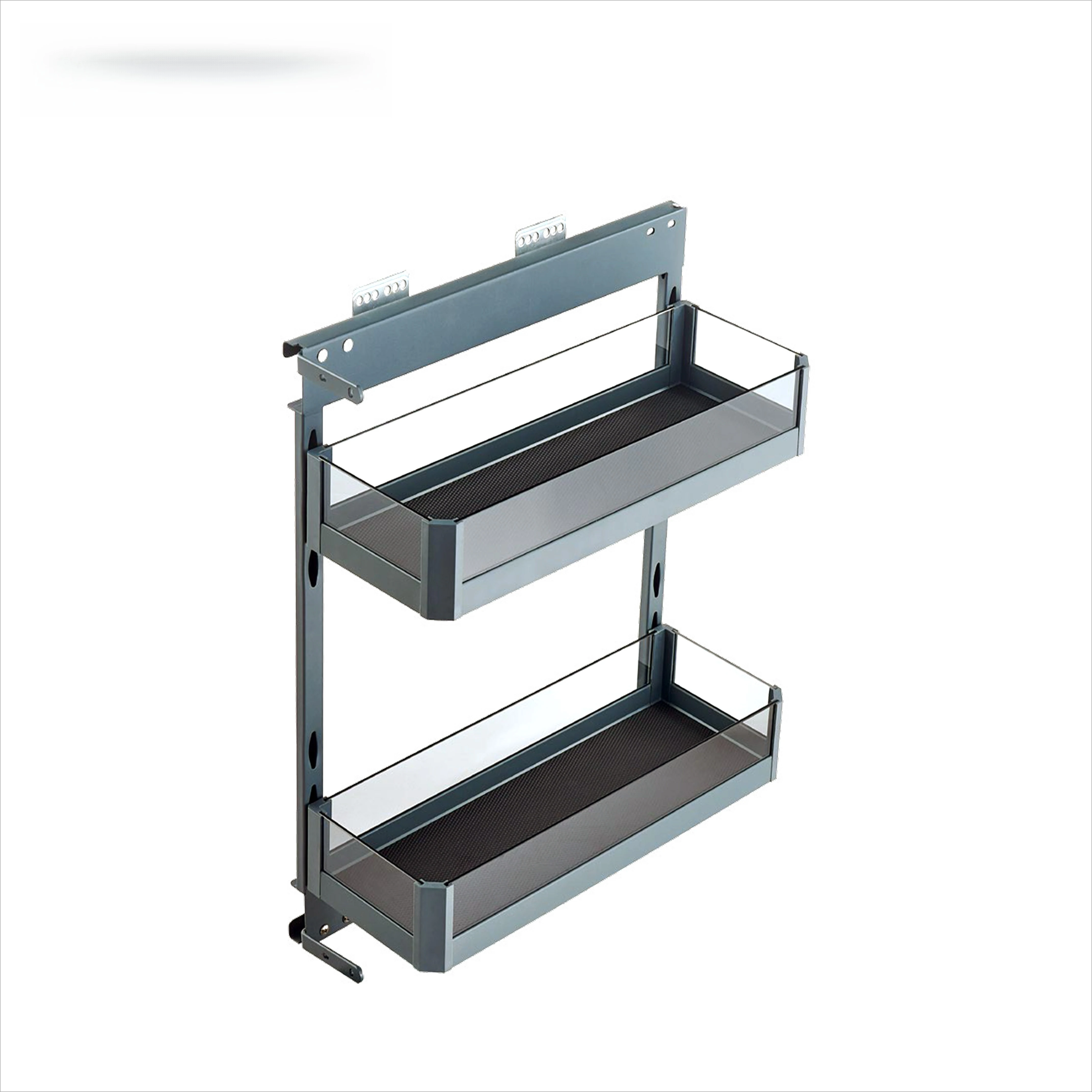 

High Quality Modern Design 2-Tier Expandable Multi-Function Cabinet Pantry Organizer Shelf Glass Side Mounted Kitchen Storage