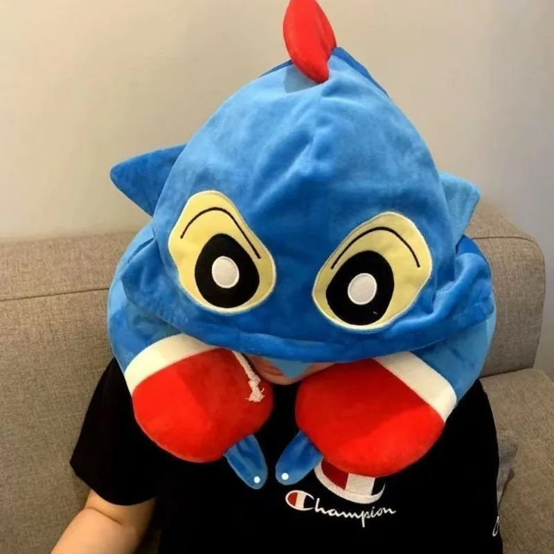 Animation Peripheral Crayon Shin-chan Hooded Neck Pillow To Keep Warm and Cute Cartoon Office Nap U-shaped Travel Neck Pillow