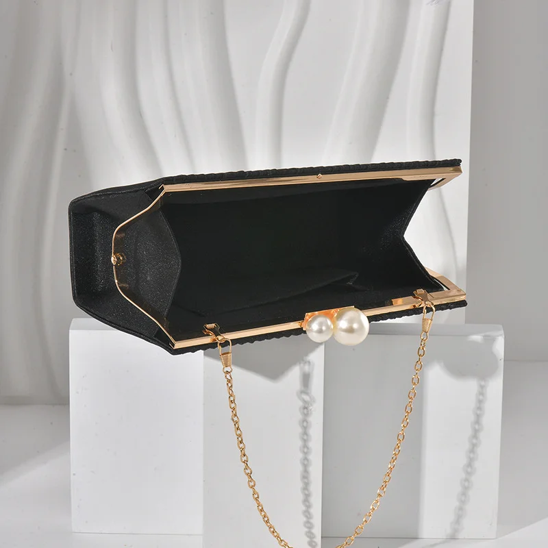 Pure Color Shimmering Fabric Clutch Bag Female Fashionable Wrinkled Evening Bag Cross-body Formal Dress Champagne Clip Purse view 5