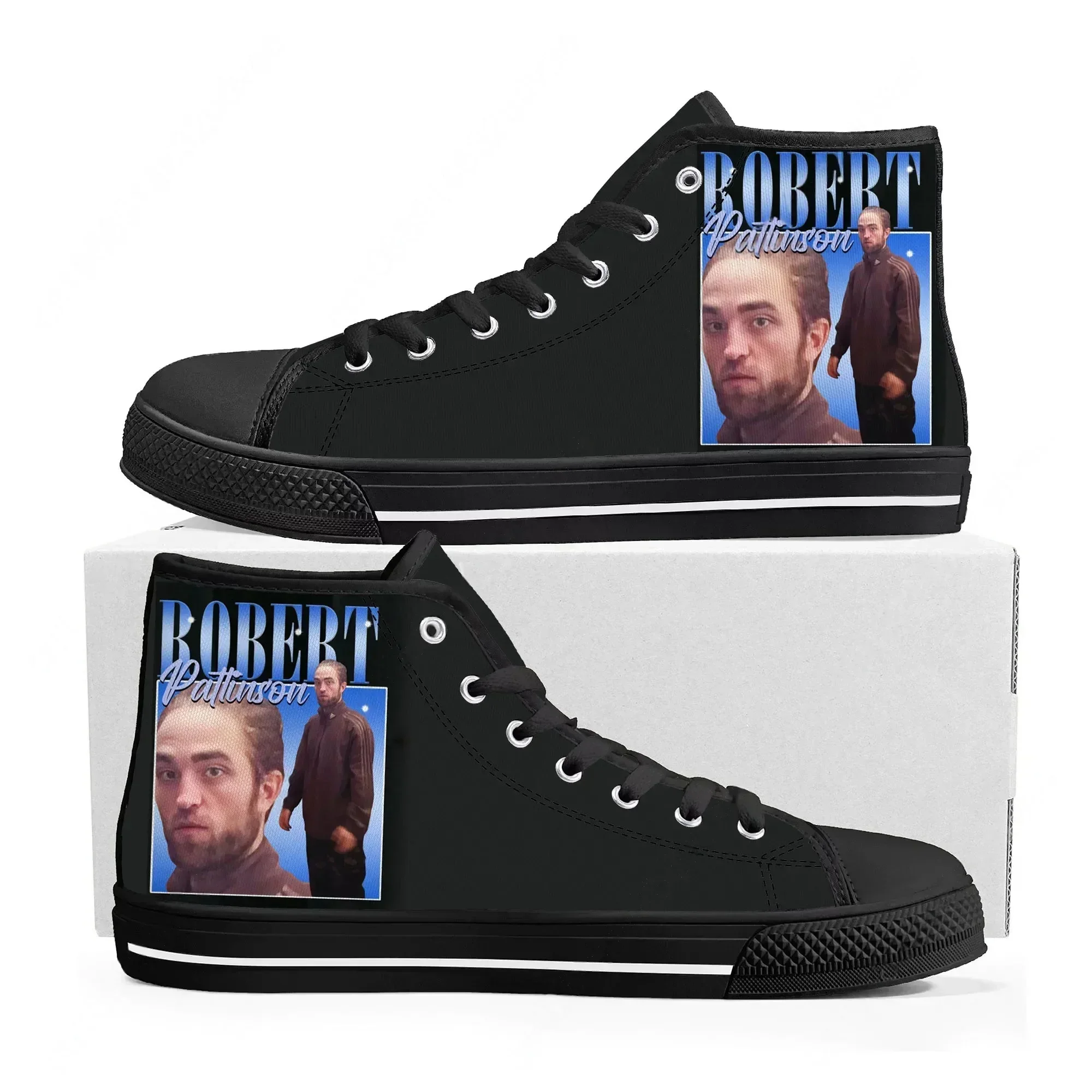 Robert Pattinson Standing Meme High Top Sneakers Mens Womens Canvas Sneaker Twilight Casual Couple Shoes Custom Shoe