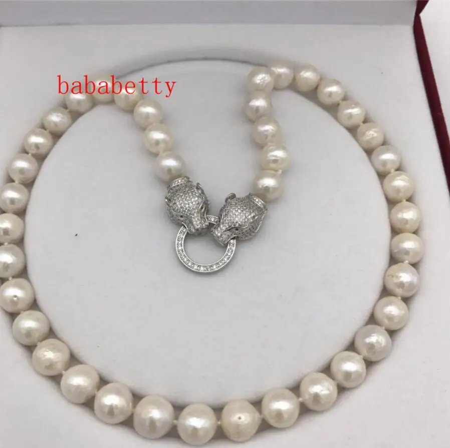 

New fashion big 11-12 mm natural white baroque Edison pearl necklace 20 inches leopard clasp No box