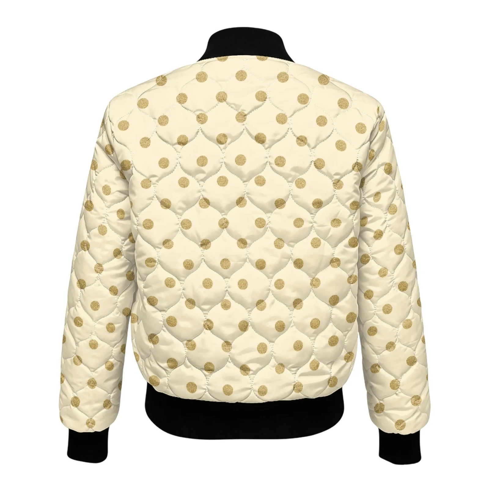 PENSTROLL Golden Polka Dot Womens Long Sleeve Quilted Padded Zip Bomber Outerwear Water-Resistant Quilted Puffer Jacket