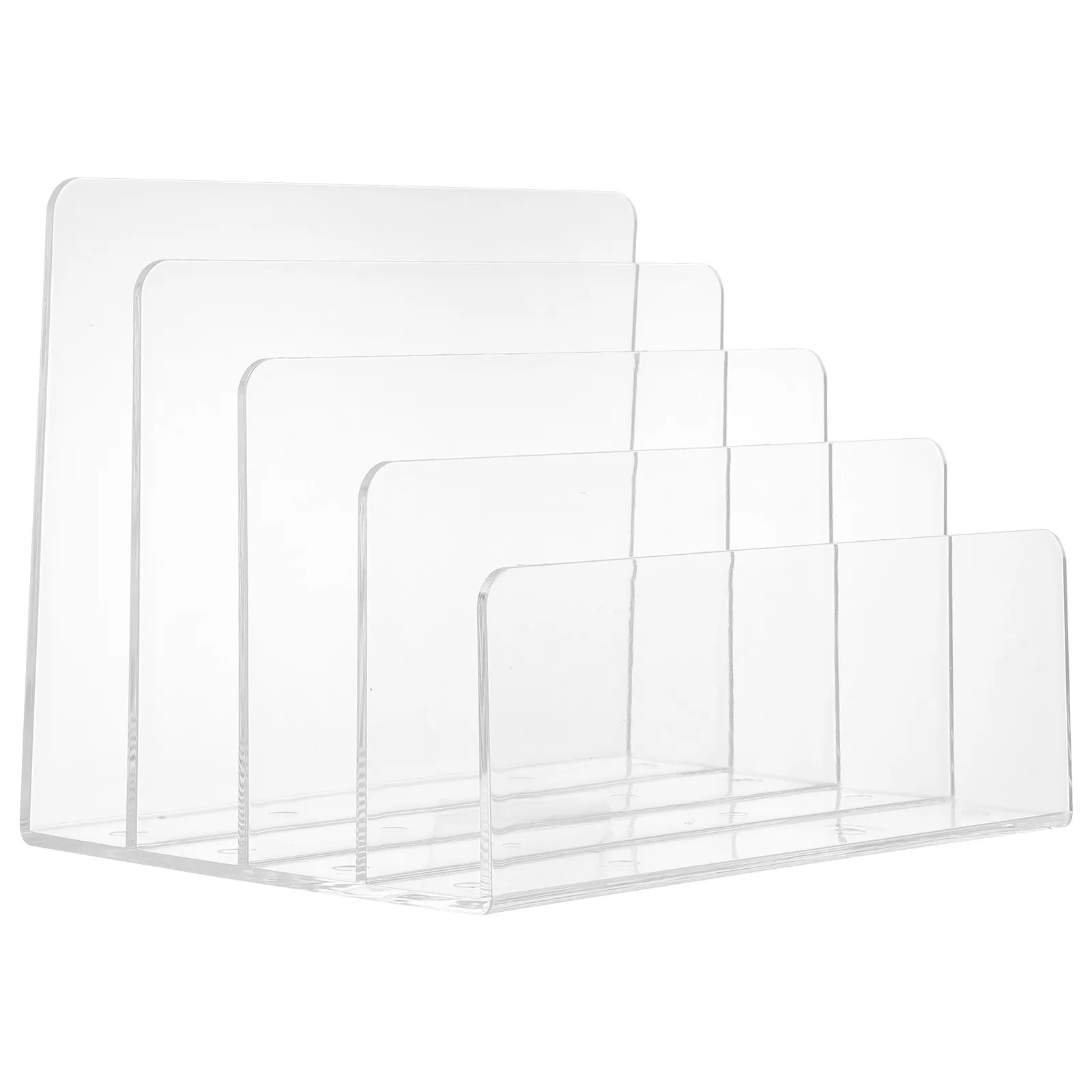 transparent-desktop-bookend-simple-compartment-design-book-display-stand-magazine-storage-rack-documents-organizer