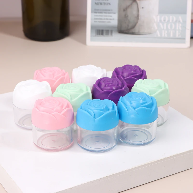 6Pcs 20g Plastic Cosmetic Cream Containers With Rose Shaped Screw Caps Empty Makeup Sample Jars Lip Balm Pot Jar