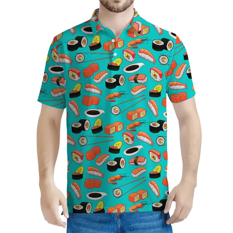 Colorful Cartoon Sushi 3d Print Polo Shirt Men Clothing Summer Casual Short Sleeved Loose T-Shirt Oversized Street Tops Tees