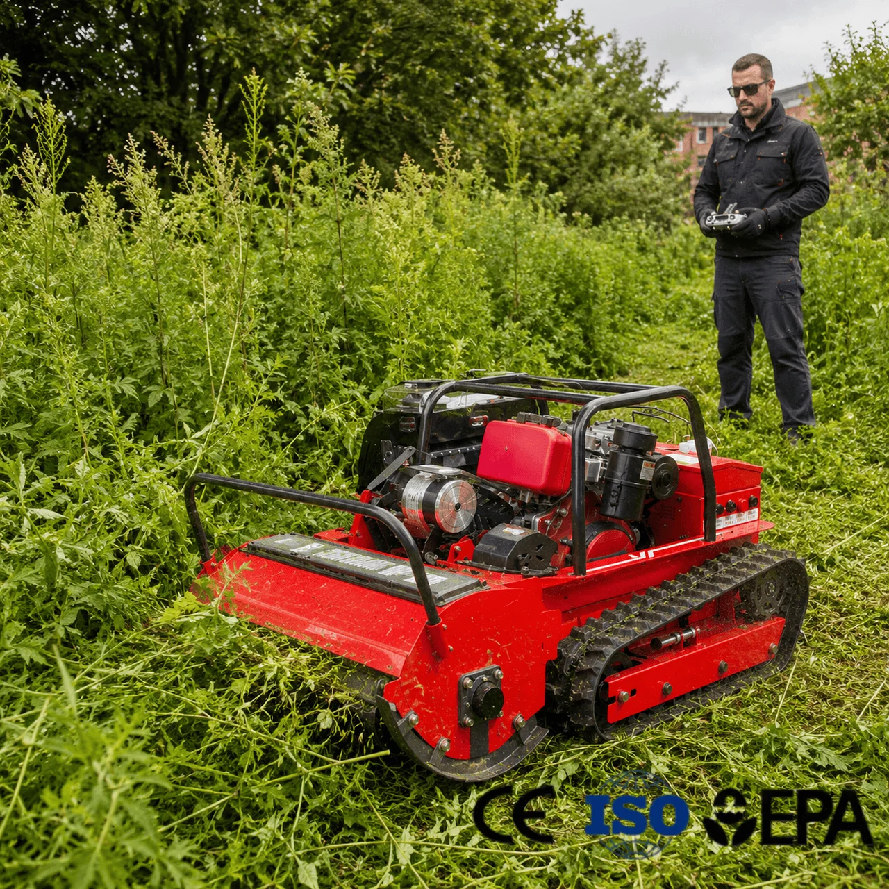 Maßgeschneiderter Allterrain-Ferngesteuerter Rasenmäher 1000mm Breite Leistungsstarke Kettenmulchmaschine für Hohes Gras & Hügellandschaften