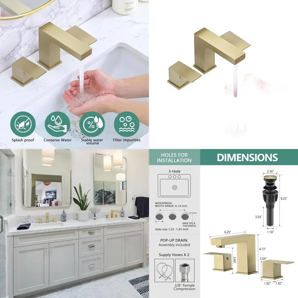 

8 Widespread 2-Handle Brushed Gold Bathroom Sink Faucet with Pop-Up Drain and Hoses for Modern RV Vanity