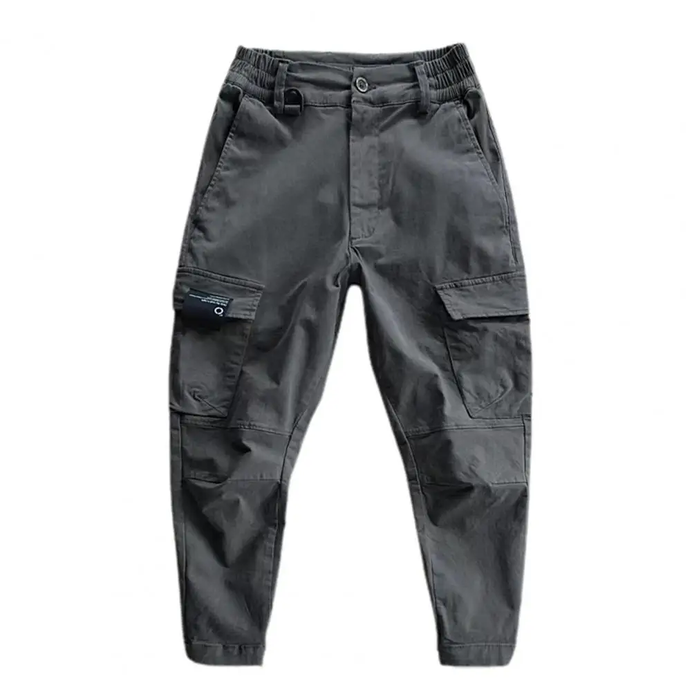 Great Cargo Pants Ankle-Length Slim Fit Skin-Touch Solid Color Multi Pockets Men Fitness Pants  Man Pants Soft Fabric