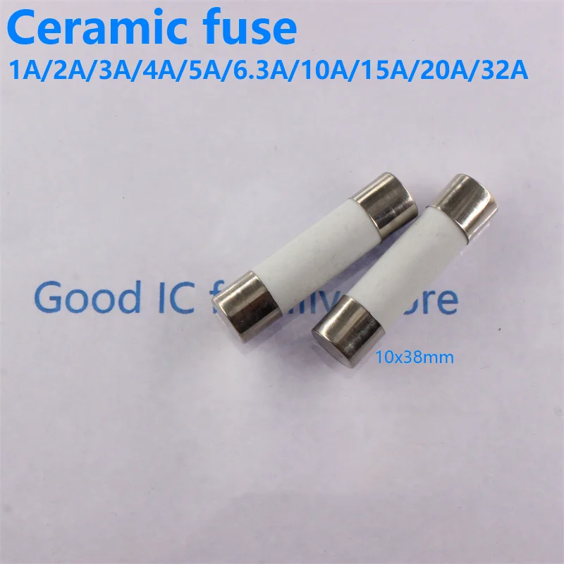 5pcs 10x38mm Ceramic Fuse 10*38mm 500V 500MA 0.5A 1A 2A 3A 4A 5A 6A 8A 10A 16A 20A 25A 32A 40A RO15 Ceramic Fuse