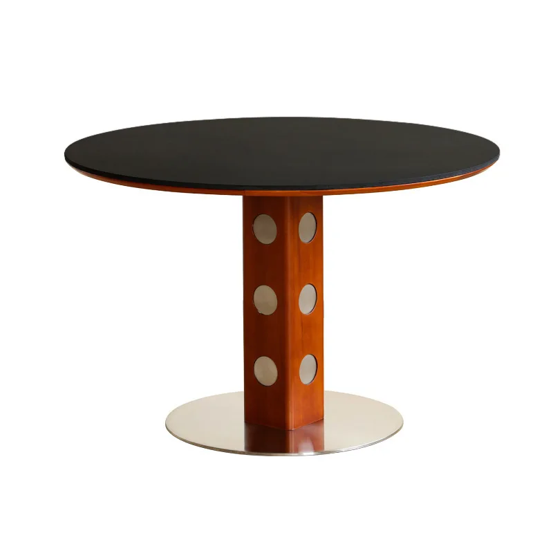 Berg medieval round table retro Bauhaus style stainless steel ash wood dining table