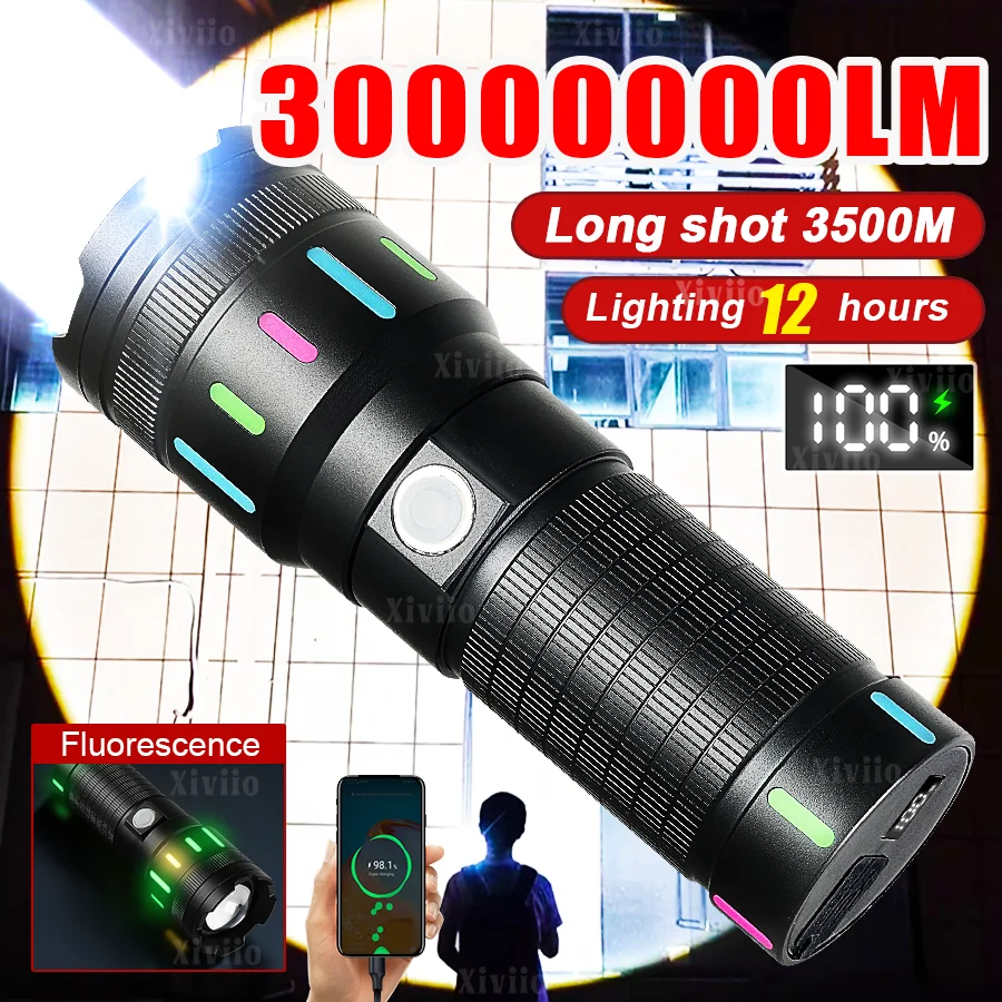 

2025 Мощный светодиодный фонарик высокой мощности USB перезаряжаемые фонарики супер яркий дальний свет 3500 м фонарик для кемпинга и рыбалки