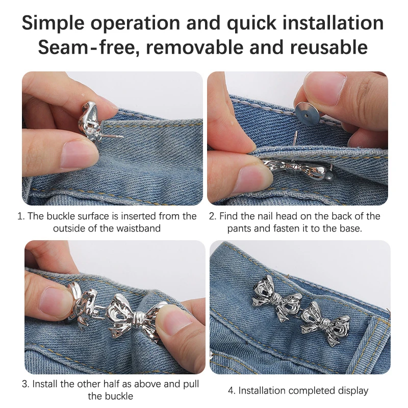 Bowknot Waist Buckle Detachable Pant Clips Jeans Button Snaps Adjustable No Sewing Waistband Tightener Clothing Accessories