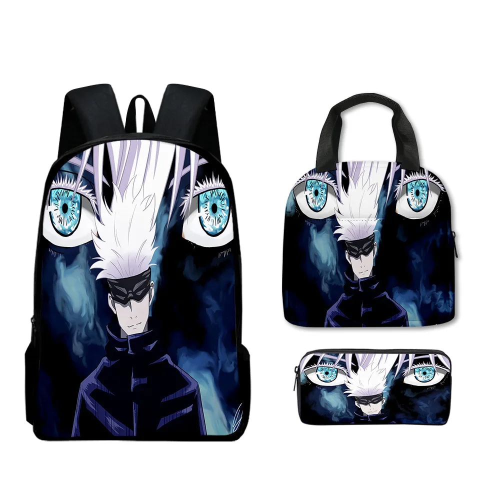 Jongen Anime Jujutsu Kaisen Gojo Satoru Rugzak Grote Capaciteit Tas met Trekkoord Student Reizen Schooltas Lunch Potlood Tas Set