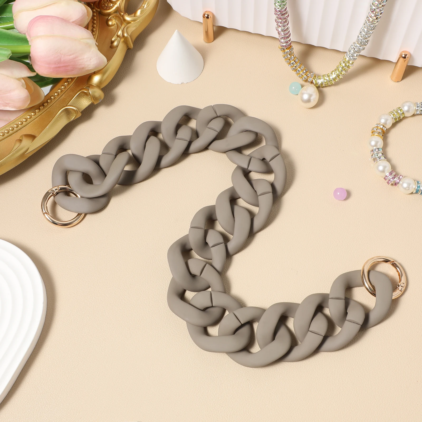 Catena per Borsa in Resina Grigio Argento, Tracolla in Plastica per Borse a Mano, Resistente all'Usura, Leggera, Accessori Portatili