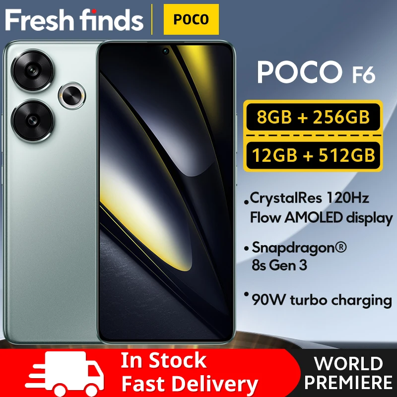 World Premiere POCO F6 Global Version Smartphone 256GB 512GB Snapdragon®8s Gen 3 1.5K CrystalRes AMOLED 90W Charge 5000mAh