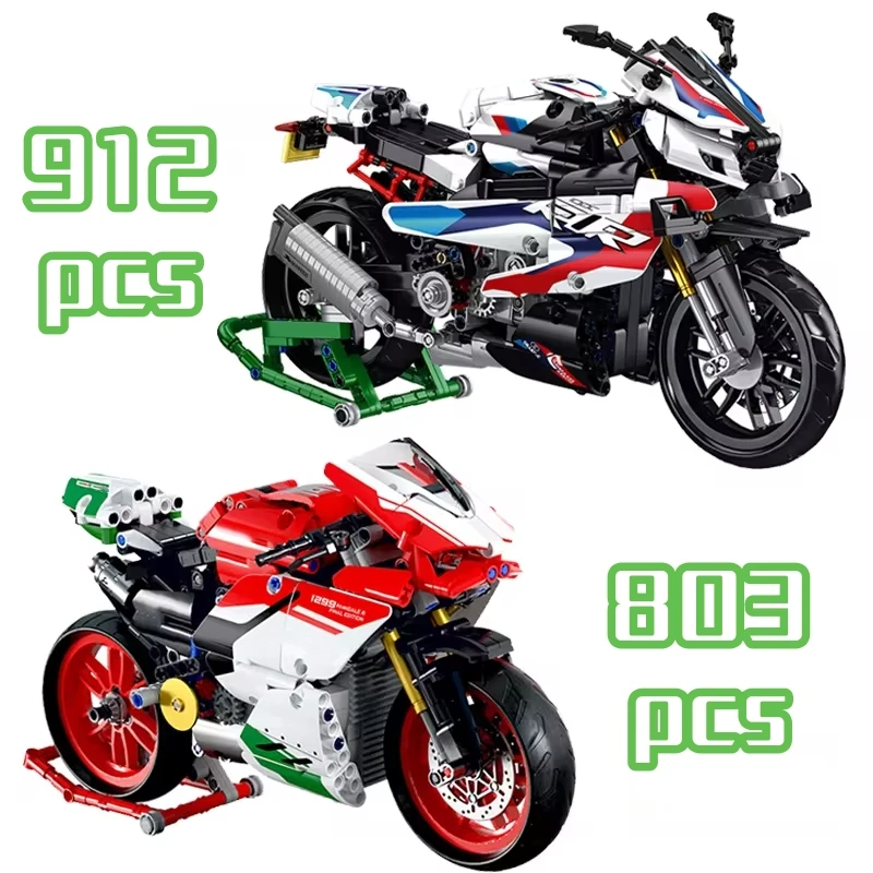 902pcs New Technical Super Speed Motorcycle Building Blocks Technology Motorbike MOC Assemble Bricks Toys For Boys Kids Gifts