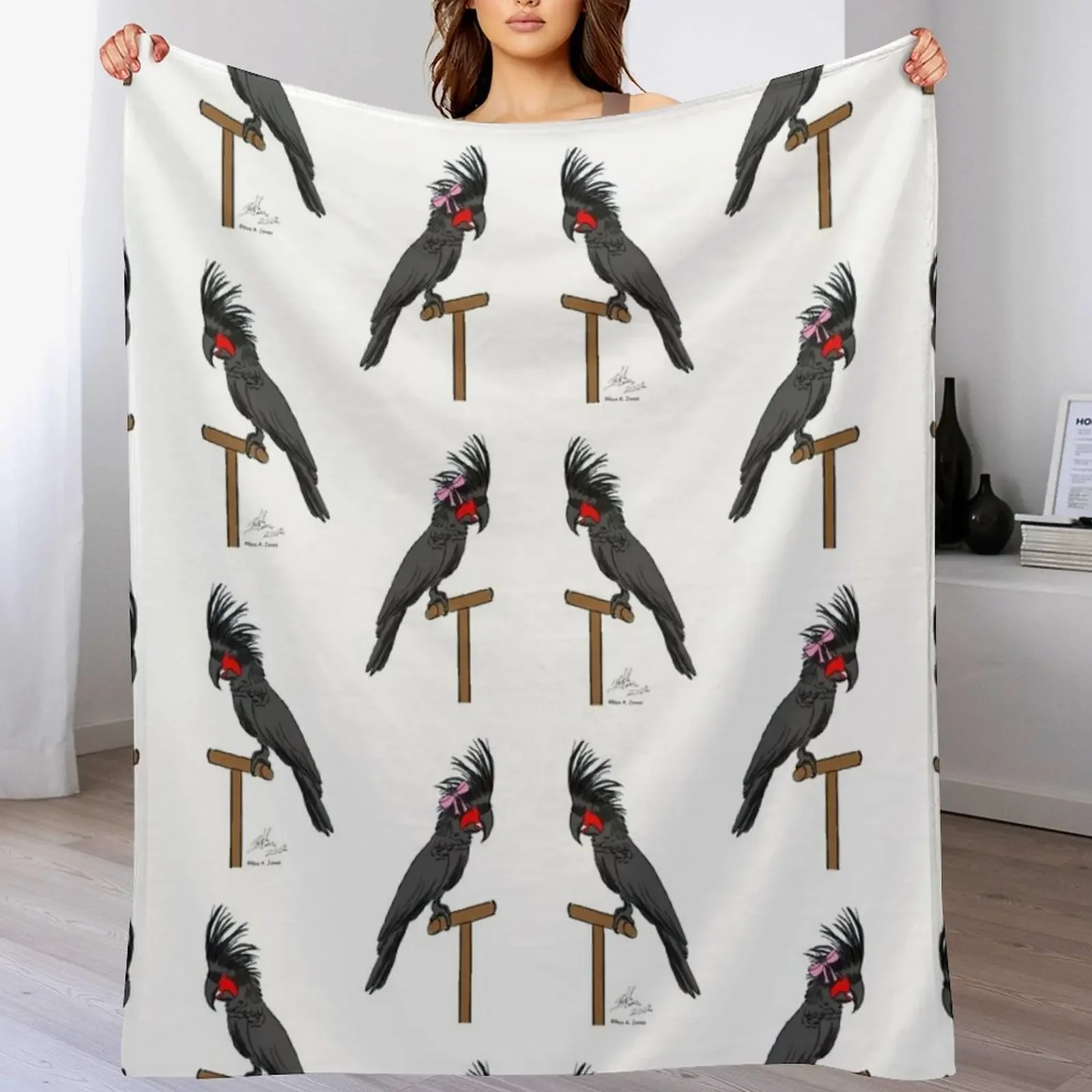 Crazy Bird Lady with Palm Cockatoos Throw Blanket Machine Washable Soft Warm Blanket