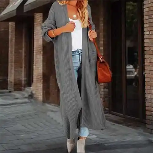 

Повседневный длинный вязаный свитер свободного кроя из хлопка для женщин, осенне-зимний, модный, простой дизайн