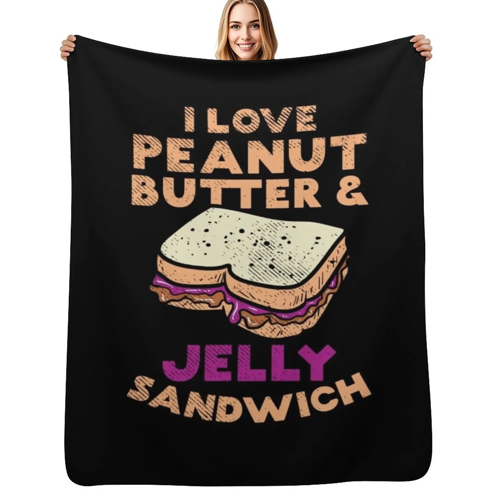 

I Love Peanut Butter And Jelly sandwich Throw Blanket Warm Plush Fuzzy Blanket for Living Room