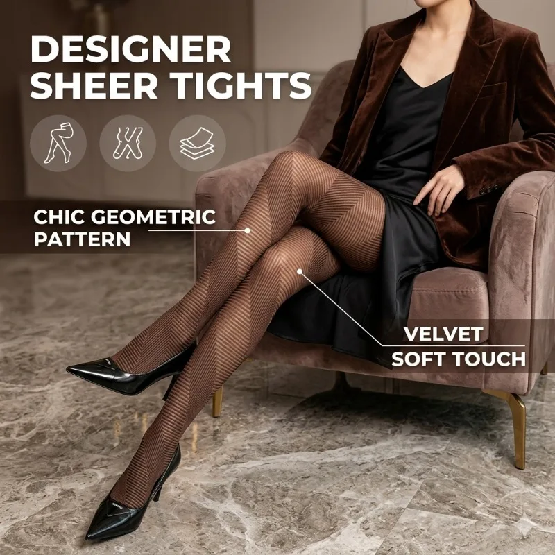 

2026 New Trendy Twill Jacquard Tights for Women Sexy Elasticity Diagonal Stripe Pantyhose Spring Autumn Retro Elegant Leggings