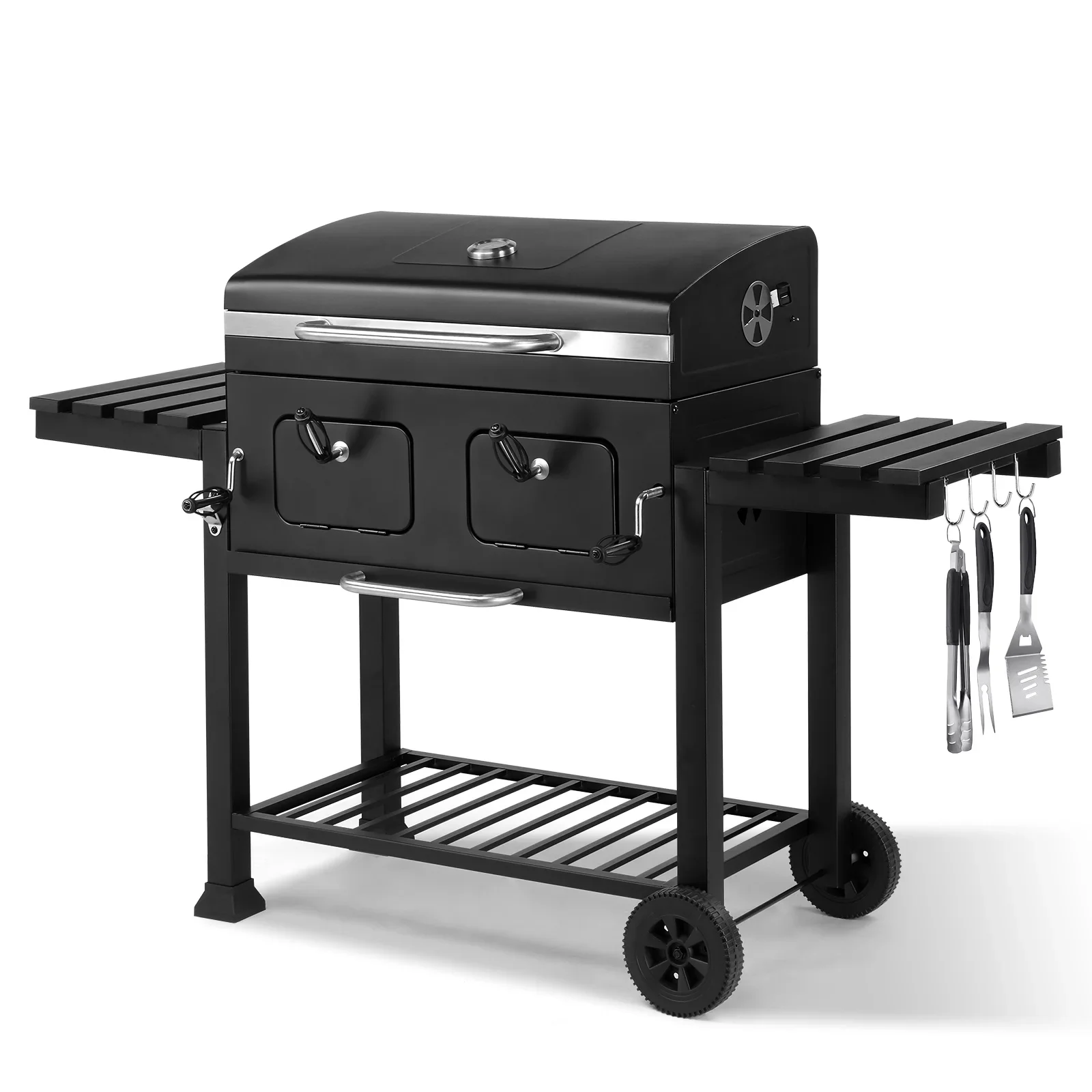 Super Grills XXL Modern Style Portable Garden Barbecue Grill Dual-Zone Adjustable Steel Charcoal Tray Smoker BBQ Charcoal Grill