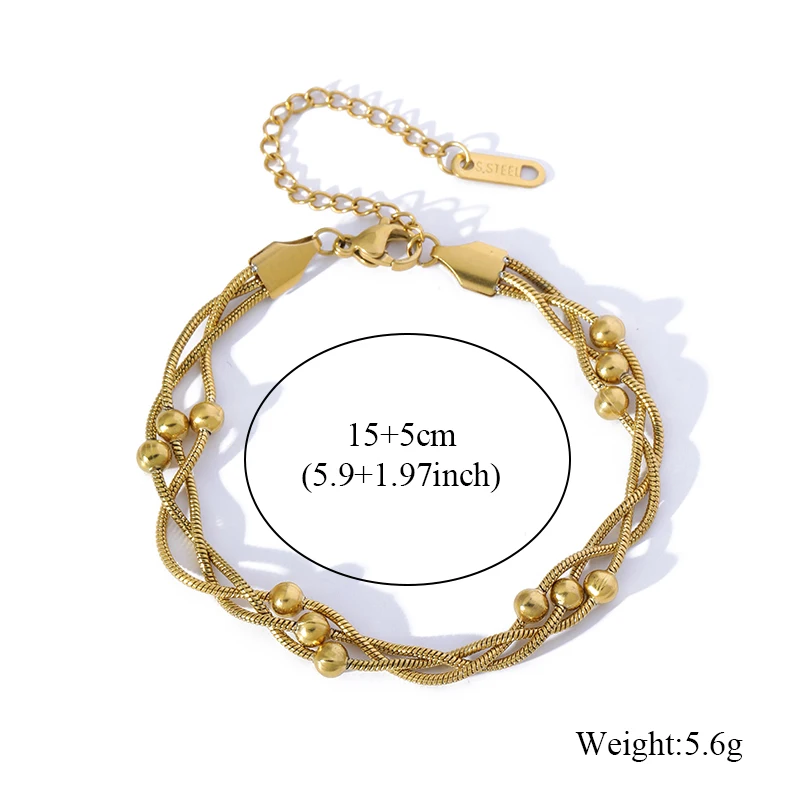 EILIECK 316L Edelstahl Metall Goldfarben Perlen-Wickelketten-Halskette Armband-Set für Damen Trendiger Wasserdichter Schmuck Geschenk – Detail 7