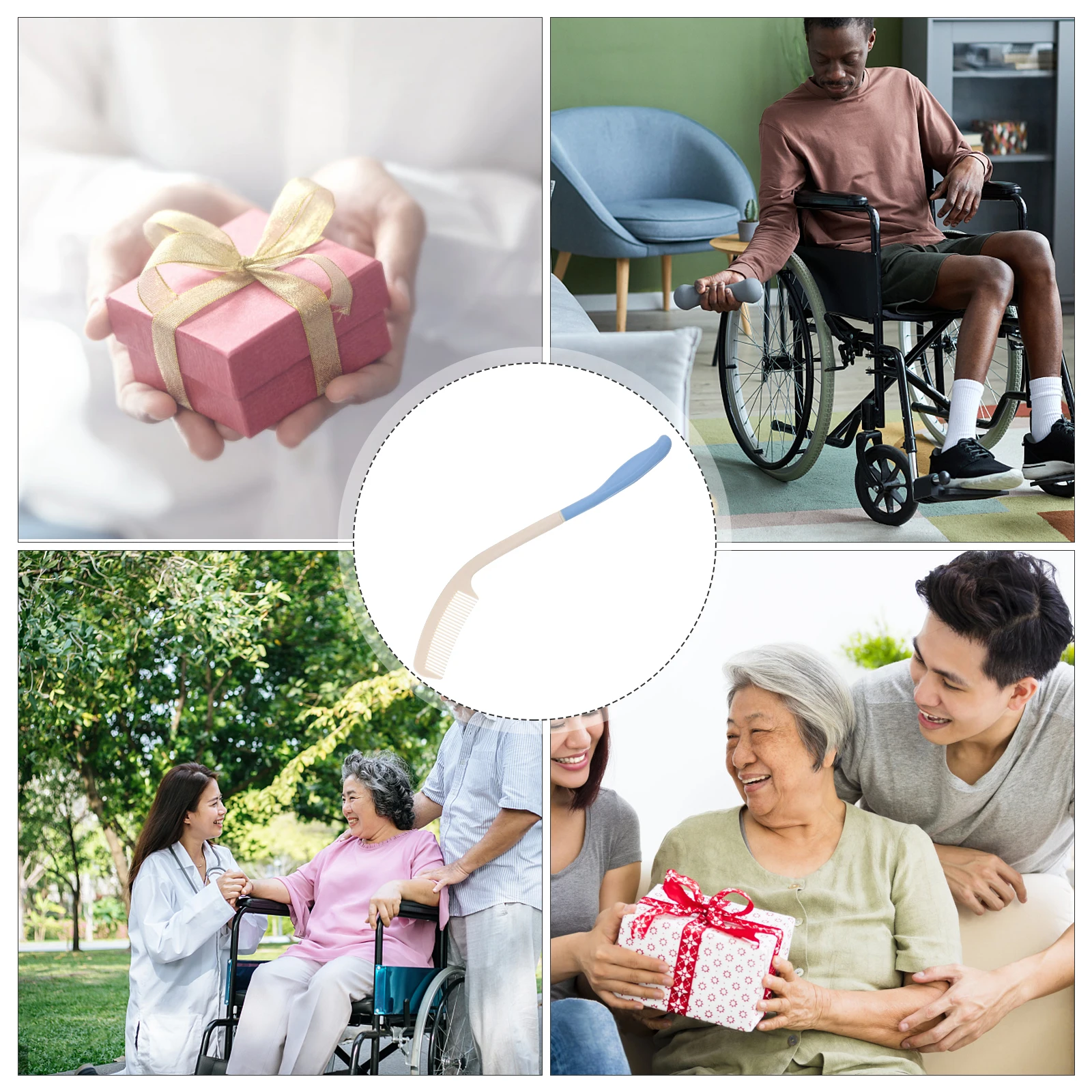 

Long Handle Comb Durable Plastic Curved Hair Combs for Elderly Easy Grip Massage Scalp Reusable Home Hospital Nursing