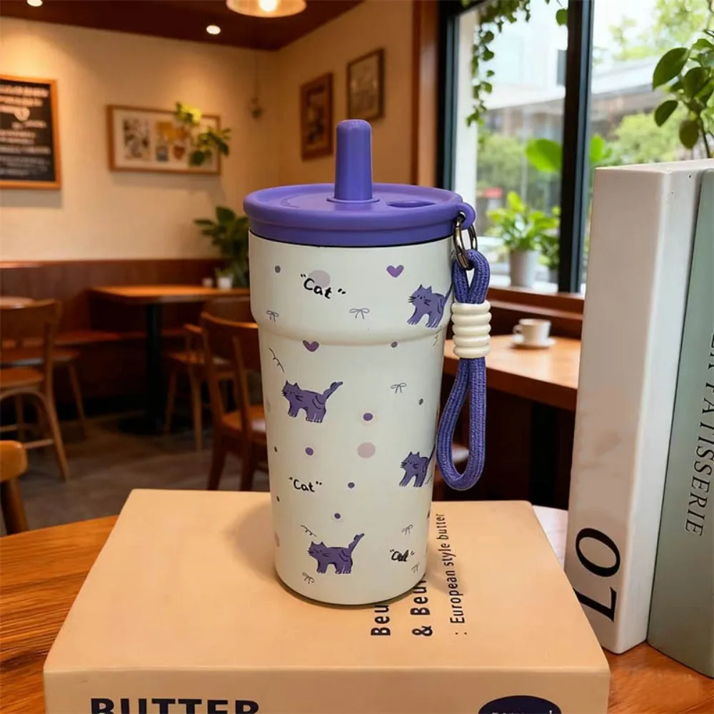 

Portable 500ML Vacuum Cup Large Capacity With Lifting Rope Insulated Cup Double Drink Leak-proof Cold Water Mug Drinkware