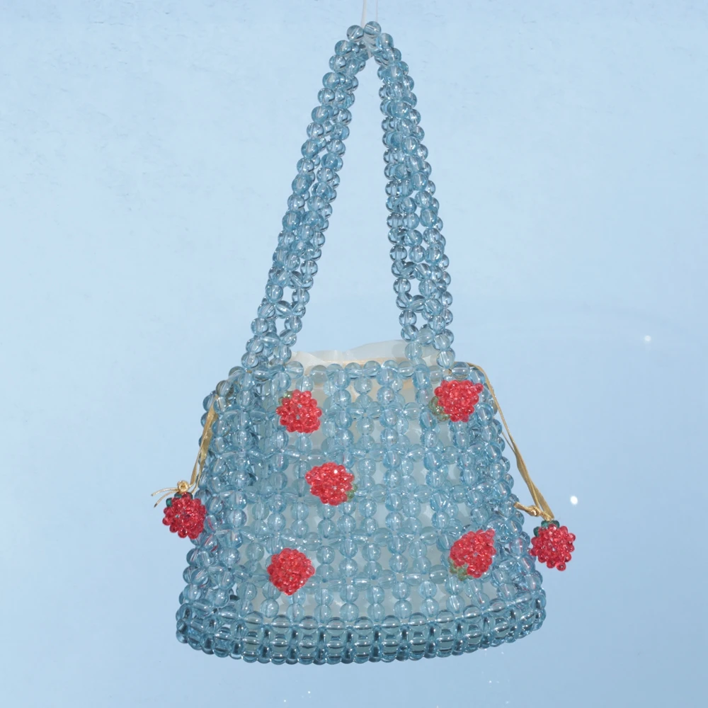 Fashion Pearl Beaded Woven Shoulder Messenger Bag Luxury Pure Hand-woven Beaded Bucket Bag 2022 New Handbags Women Family